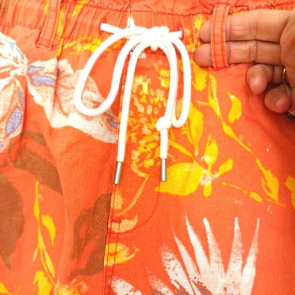 GAP LINEN Shorts Sz S ORANGE Tropical Pull-On Floral Boxy Beach Travel Coastal - Picture 4 of 10